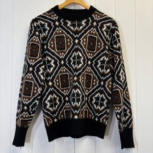 Vintage Womens 90s Y2K Geometric Grandpa Sweater Size M Earthy Indie Hipster